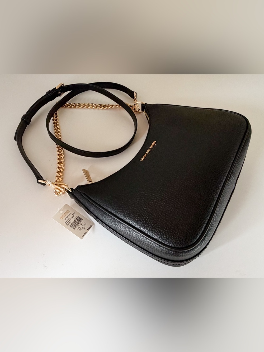 Michael Kors Jet Set Travel LG Pouchette Shoulder Chain Crossbody Bag Black - Picture 8 of 15